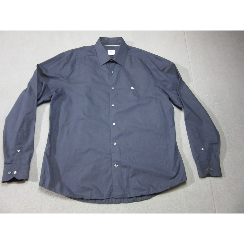 Lacoste Shirt Mens 44 Navy Blue Slim Fit XL France Career Long Sleeve Designer